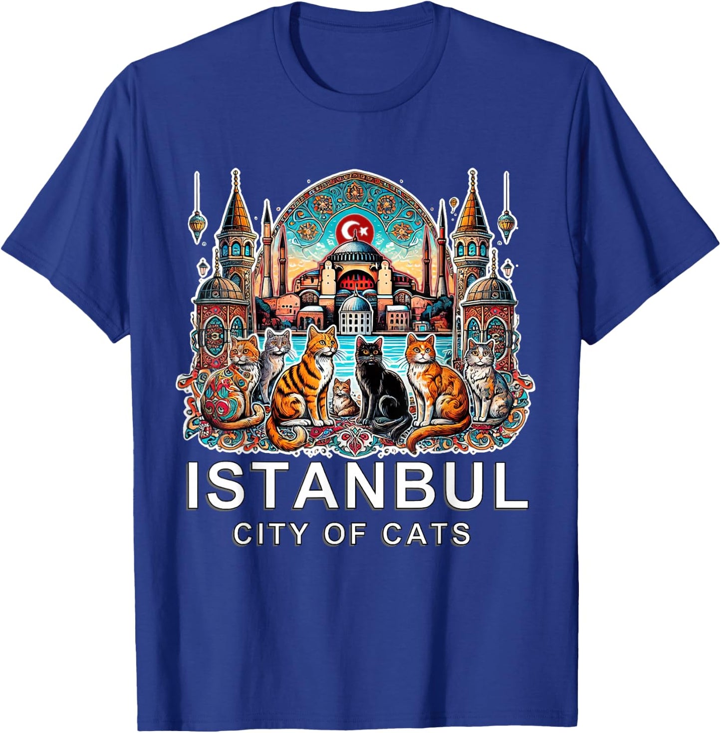 Travel to Istanbul - City of Cats, Turkey, White Font Ed T-Shirt - T-Shirt | Royal