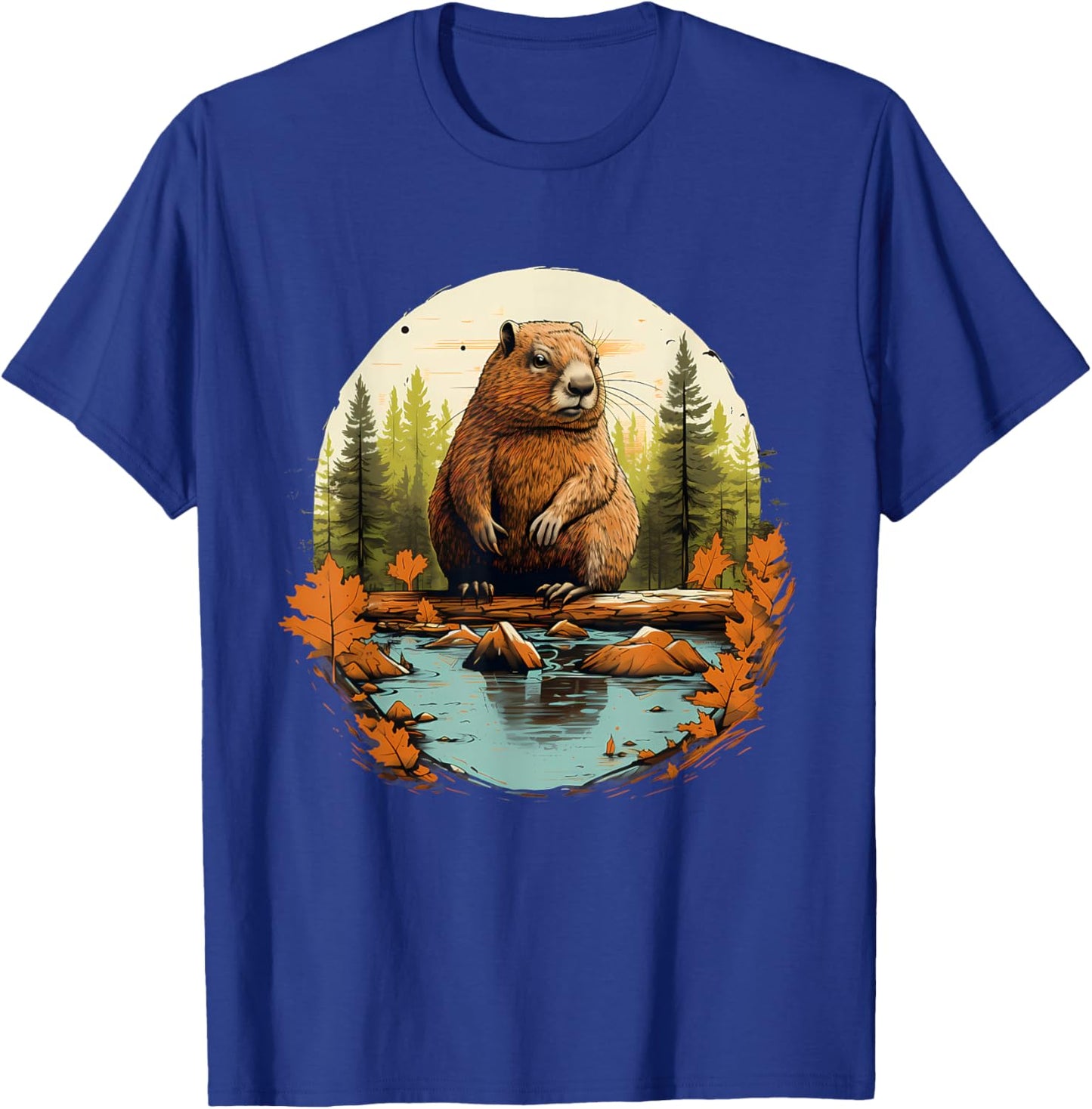 Beaver Wildlife Nature Animal Lover Artwork Forest Motif T-Shirt - T-Shirt | Royal