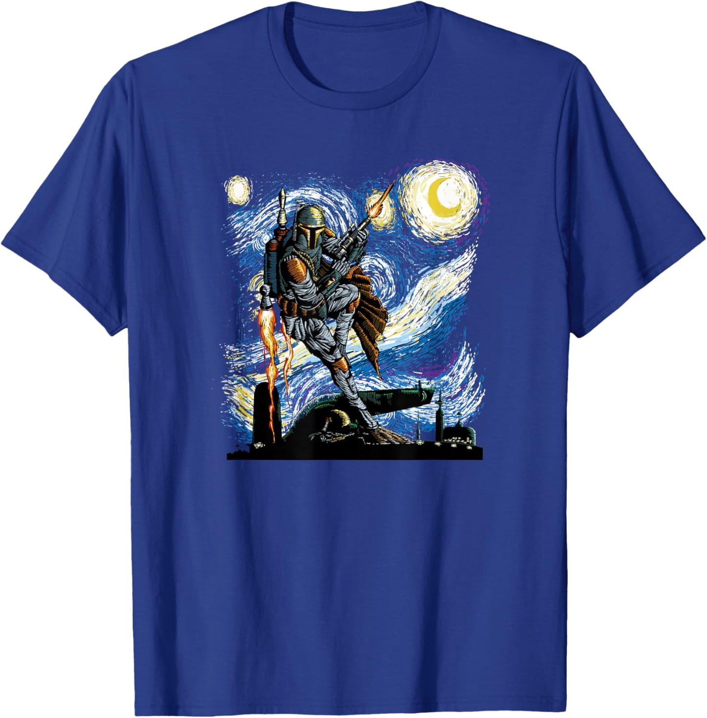 Star Wars Classic Boba Fett Van Gogh's Starry Night Painting T-Shirt - T-Shirt | Royal