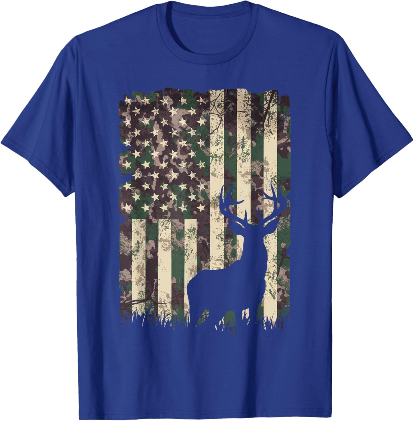 Camo US Flag Deer Camoflage Hunting Gifts Dad Hunter T-Shirt - T-Shirt | Royal