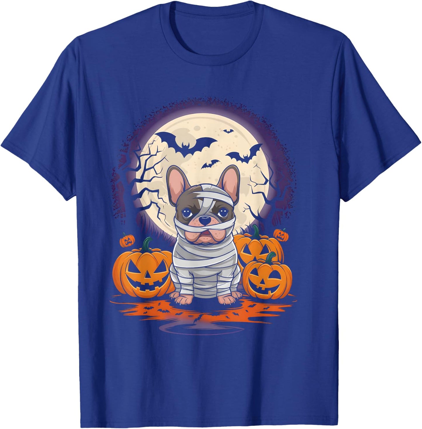 Spooky French Bulldog Mummy Full Moon - Halloween Dog T-Shirt - T-Shirt | Royal