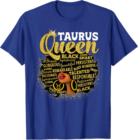 African American Women Zodiac Birthday Taurus Queen T-Shirt - T-Shirt | Royal