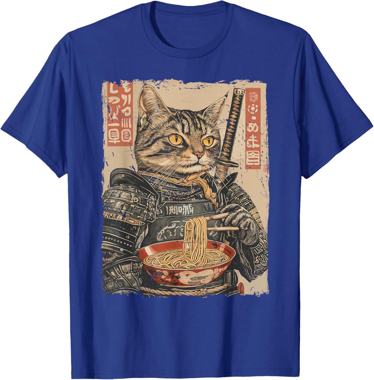 Samurai Cat Loves Ramen Funny Anime Japanese Artwork Samurai T-Shirt - T-Shirt | Royal