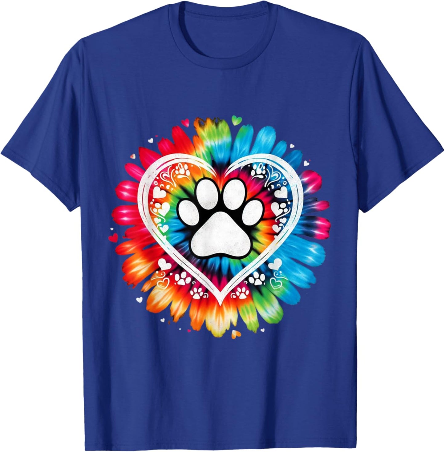 Tie Dye Love Dog Paw Print Heart Animal Lover T-Shirt - T-Shirt | Royal