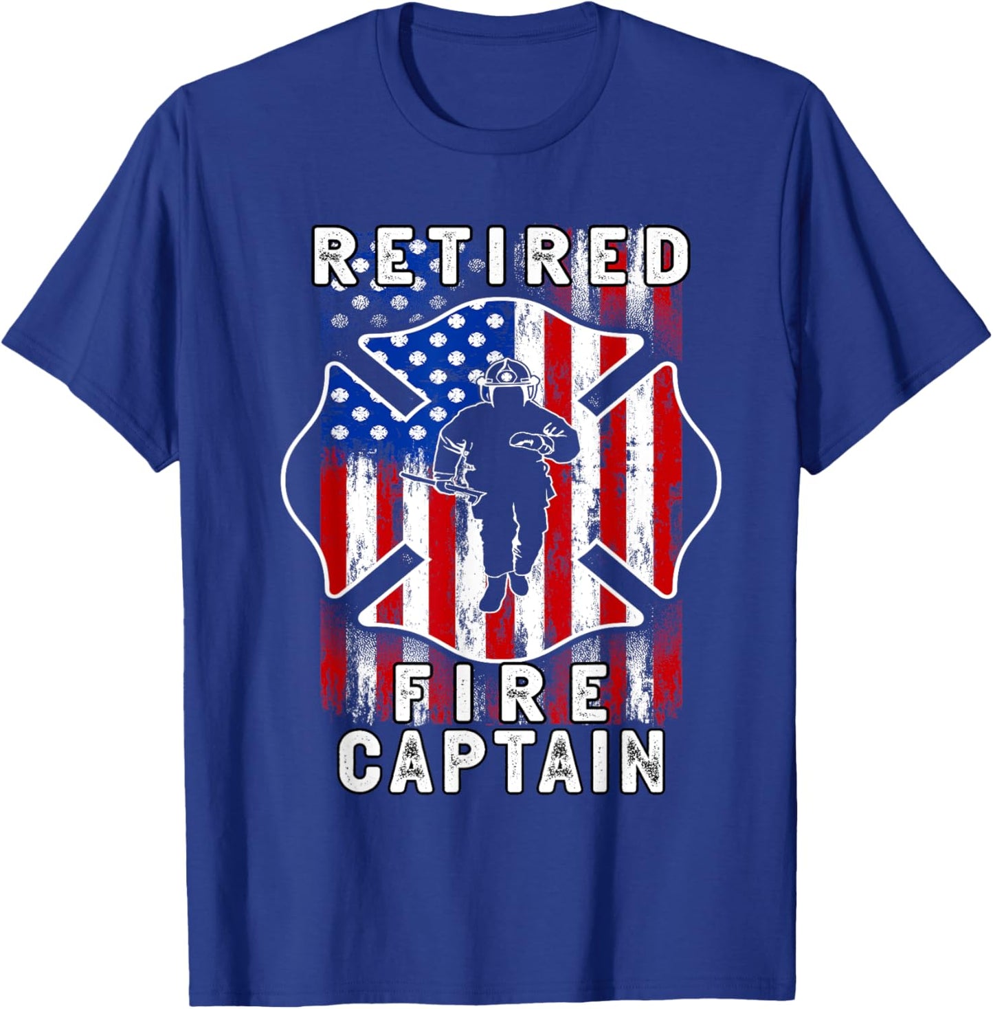 USA flag Retired Fire captain 2025 Firefighter Retirement T-Shirt - T-Shirt | Royal