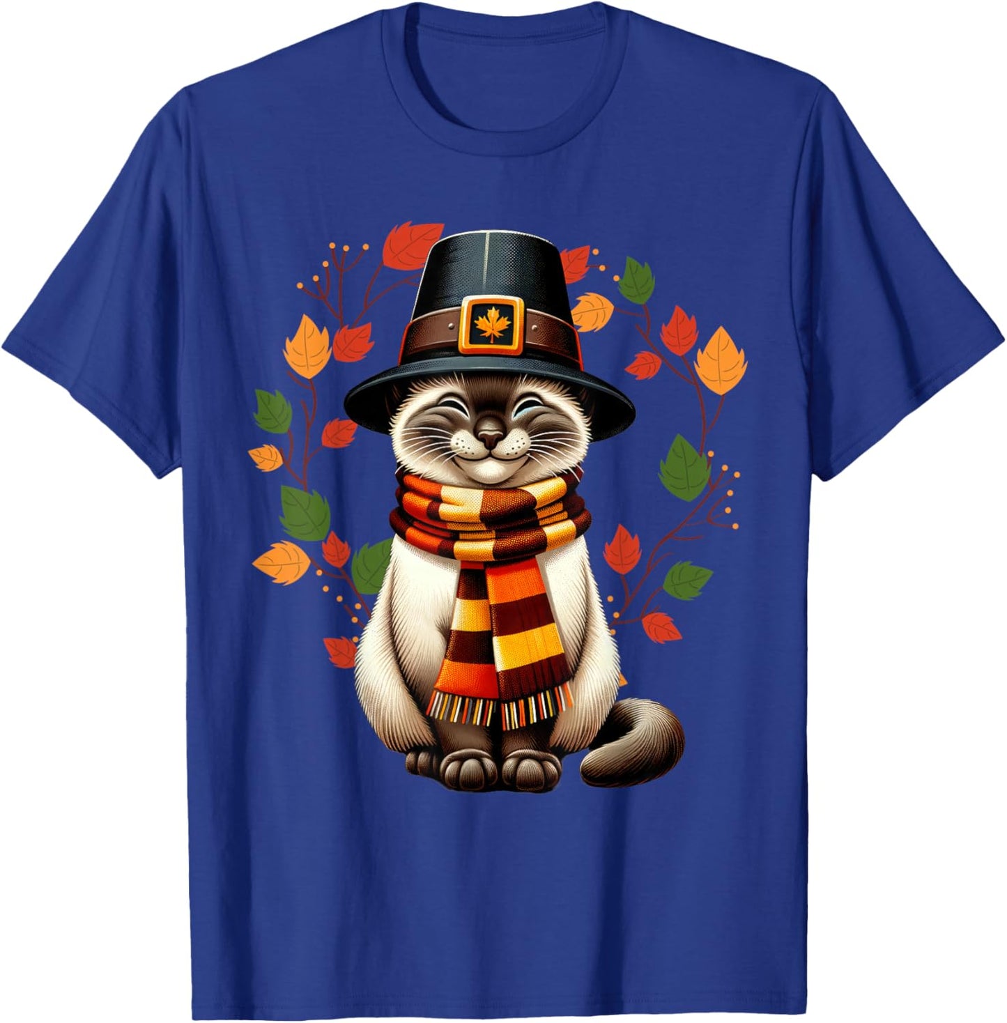 Siamese Cat Pilgrim Thanksgiving Fall Turkey, Women Girls T-Shirt - T-Shirt | Royal