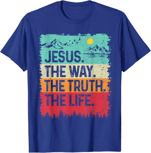 Jesus The Way Truth Life Retro Mountain Christian Bible T-Shirt - T-Shirt | Royal