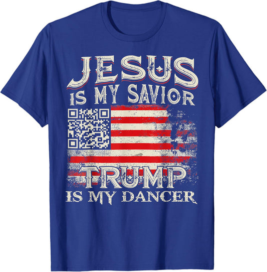 Jesus Is My Savior Trump Is My Dancer QR Trump Dancing Code T-Shirt - T-Shirt | Royal