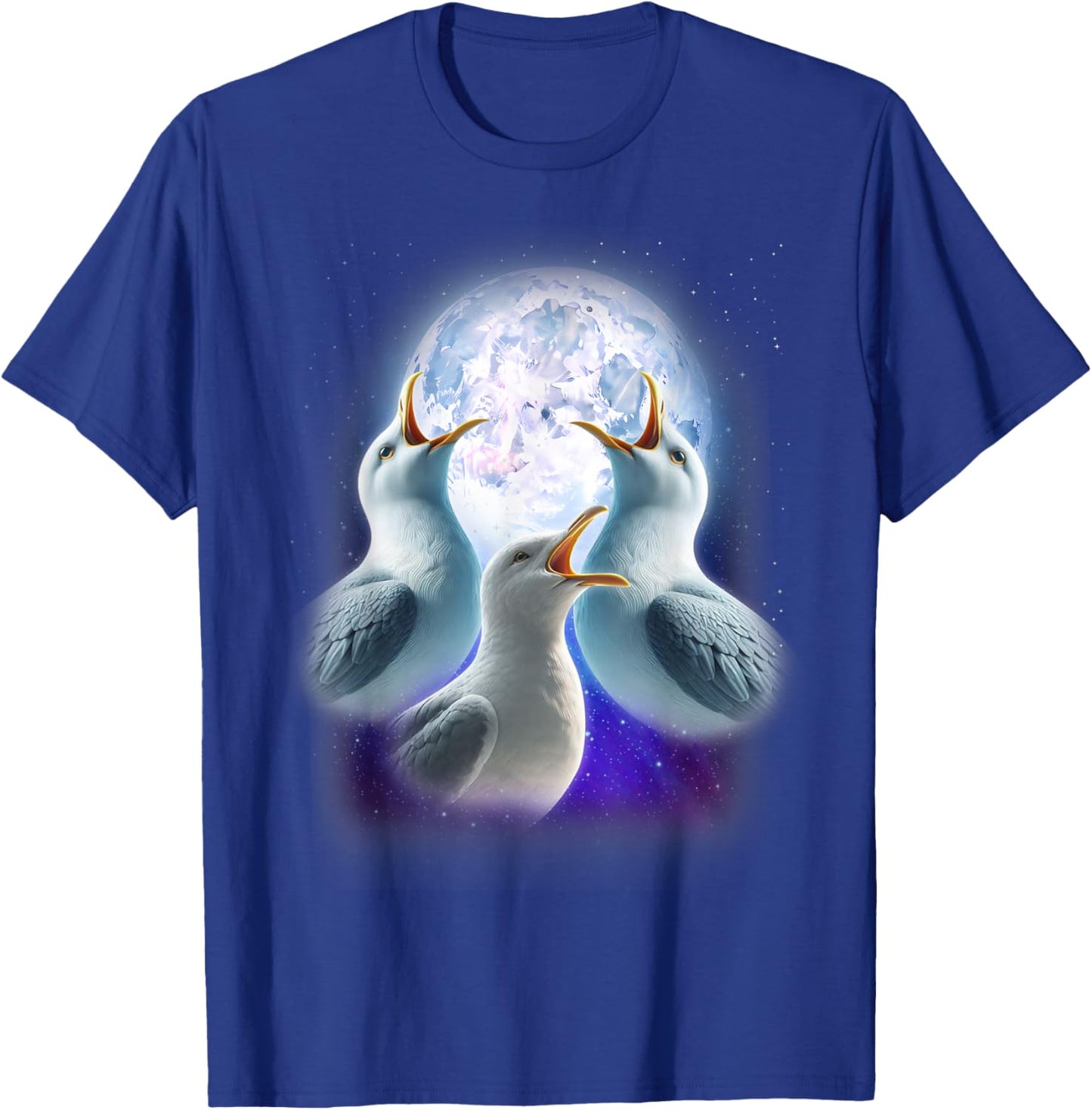 3 Seagulls Howling At The Moon Funny Seagull Lover Seabird T-Shirt - T-Shirt | Royal