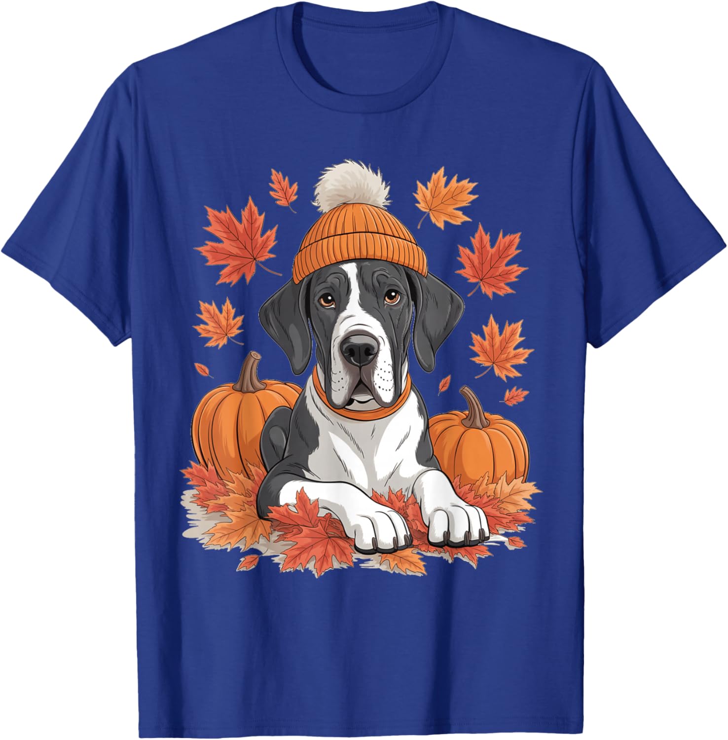 Funny Great Dane Fall Scarf Autumn Leaves Dog Lovers T-Shirt - T-Shirt | Royal