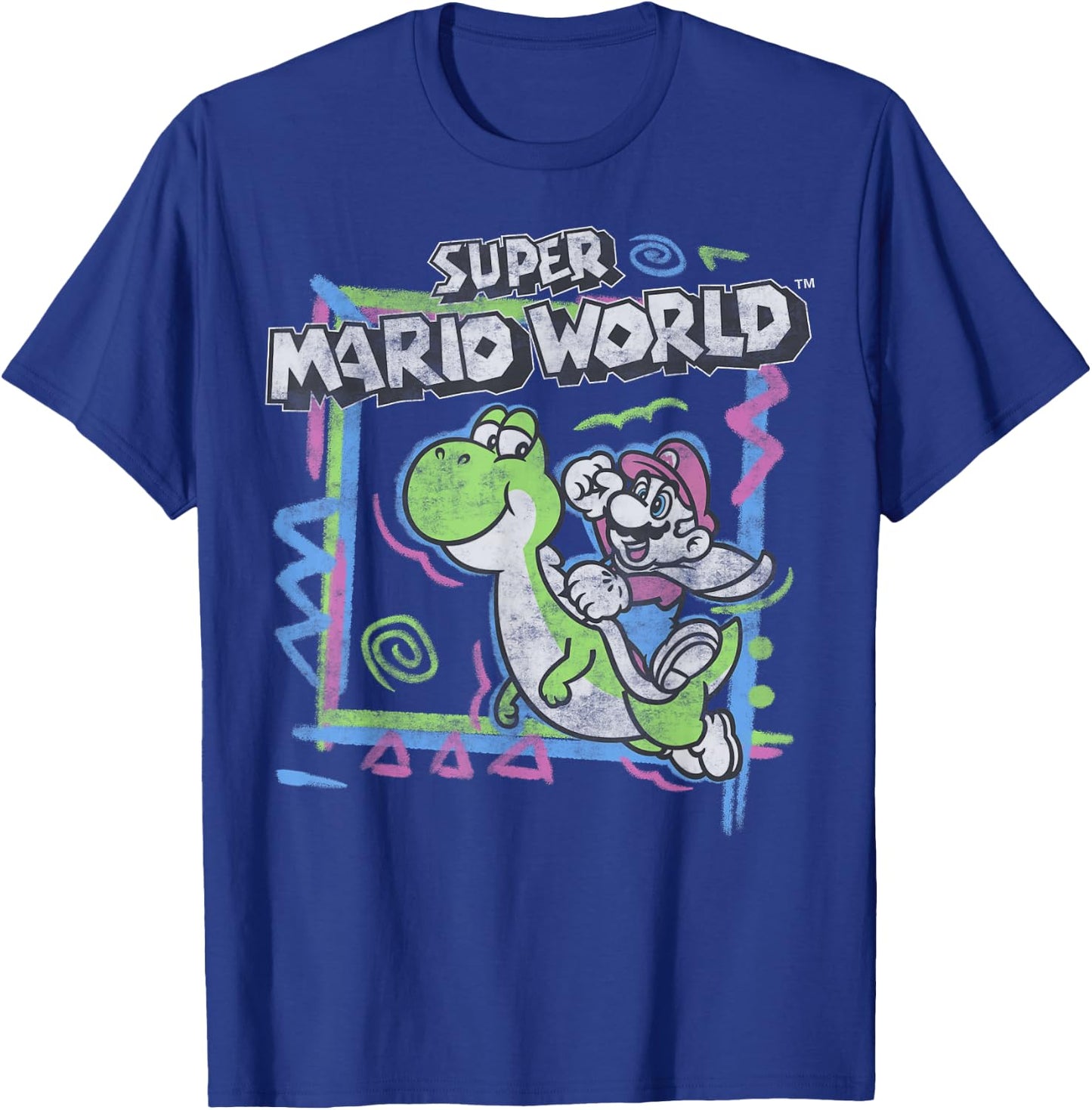 Super Mario World 90's Neon Abstract Nintendo Yoshi Ride T-Shirt - T-Shirt | Royal