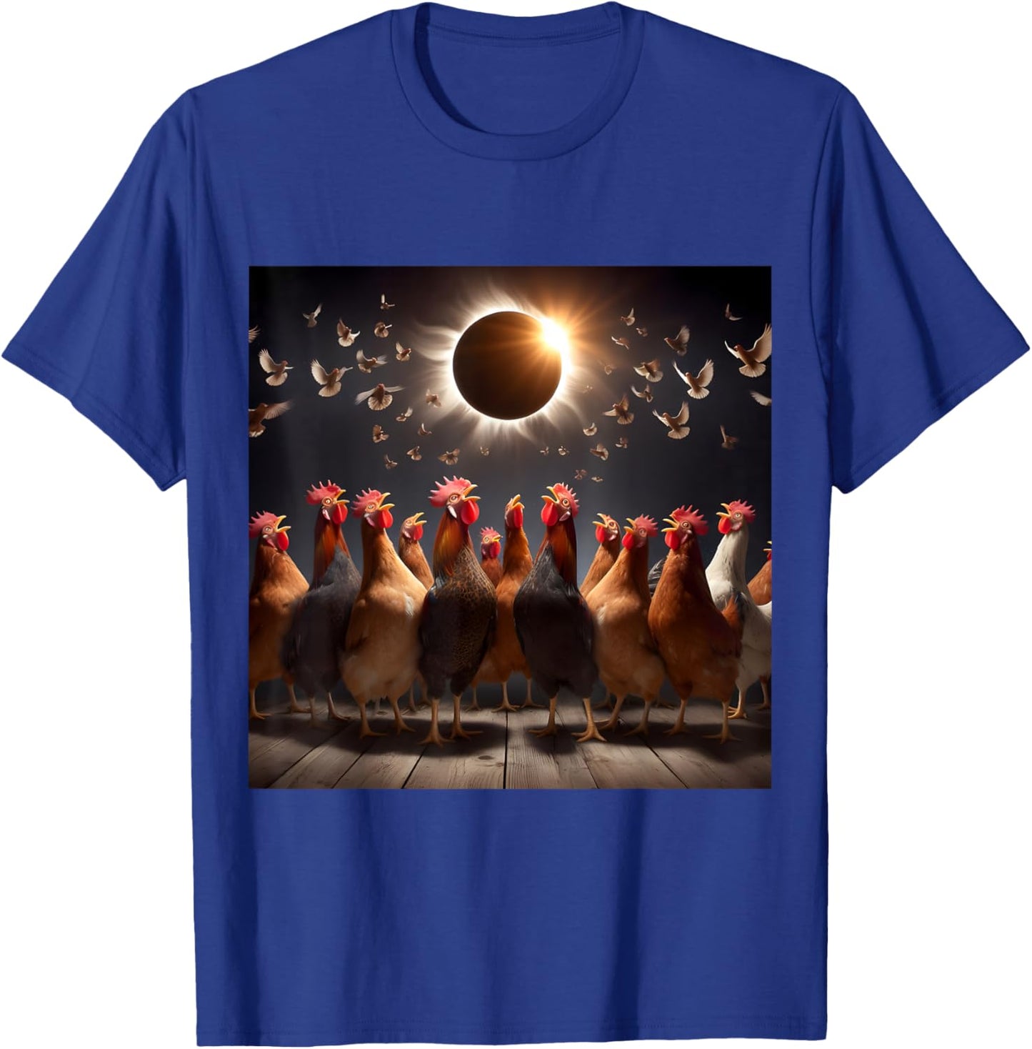 Chicken And The Total Solar Sun Eclipse 8.04.24 2024 Chicken T-Shirt - T-Shirt | Royal