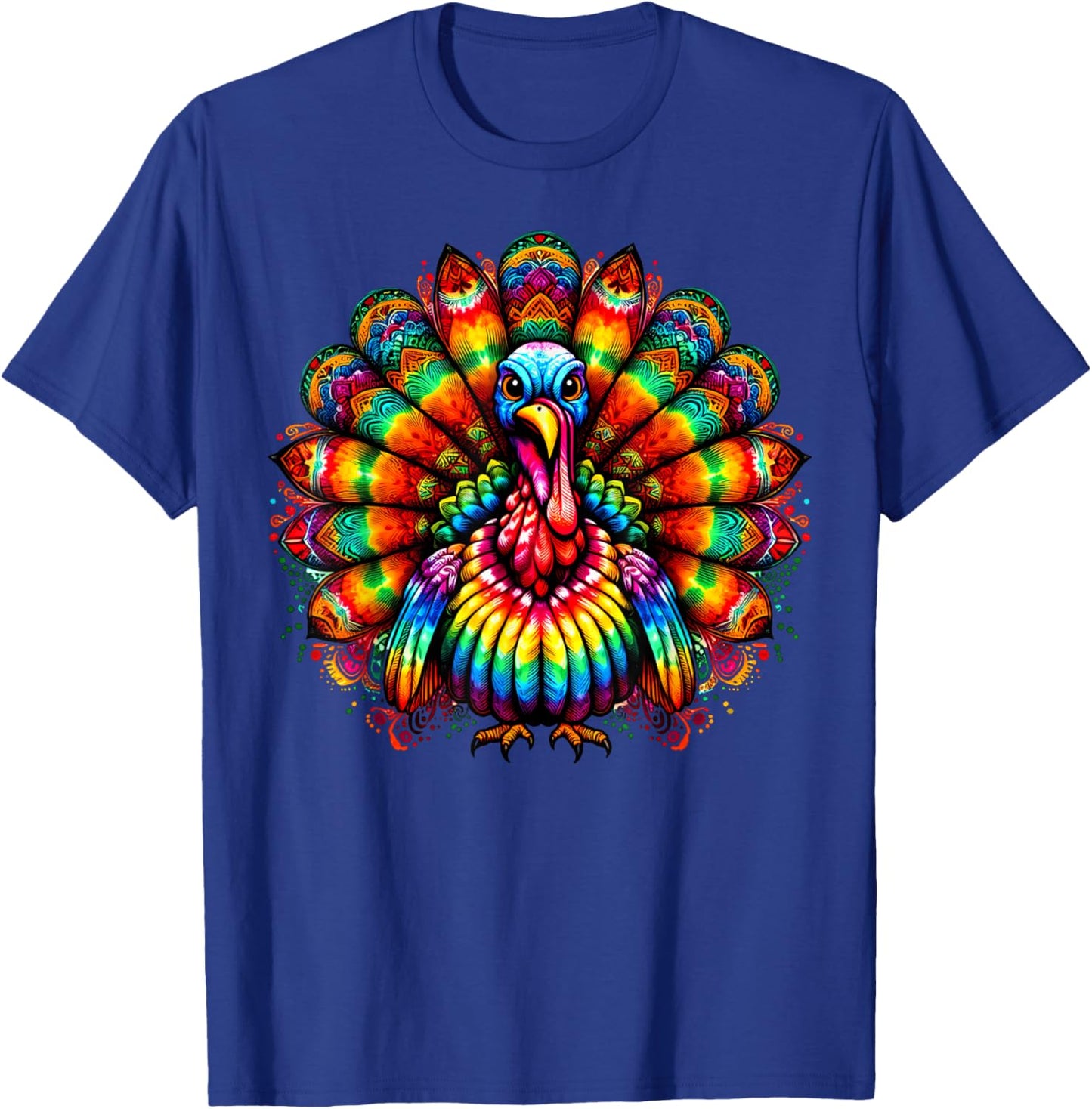 Cool Turkey Thanksgiving Spirit Animal Illustration Tie Dye T-Shirt - T-Shirt | Royal