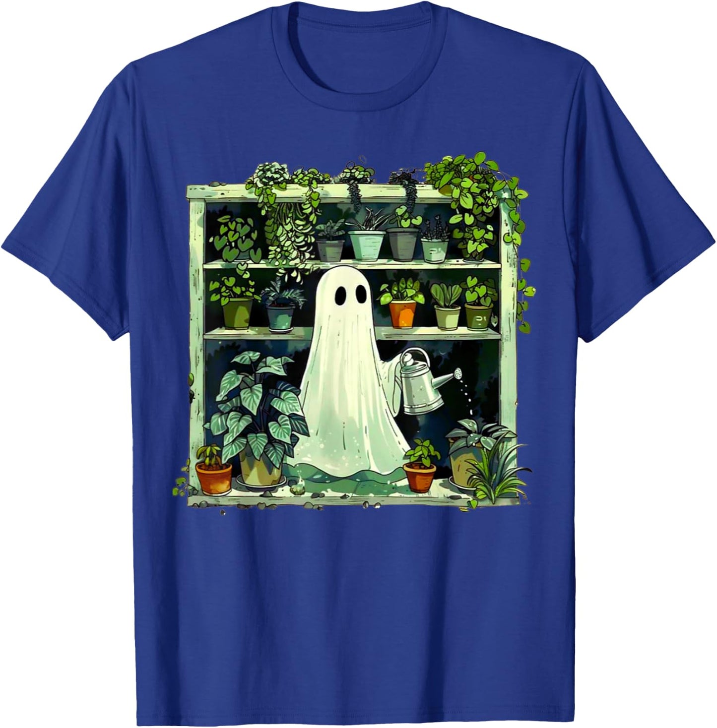 Spooky Ghost Watering Plants Funny Halloween Garden Lover T-Shirt - T-Shirt | Royal