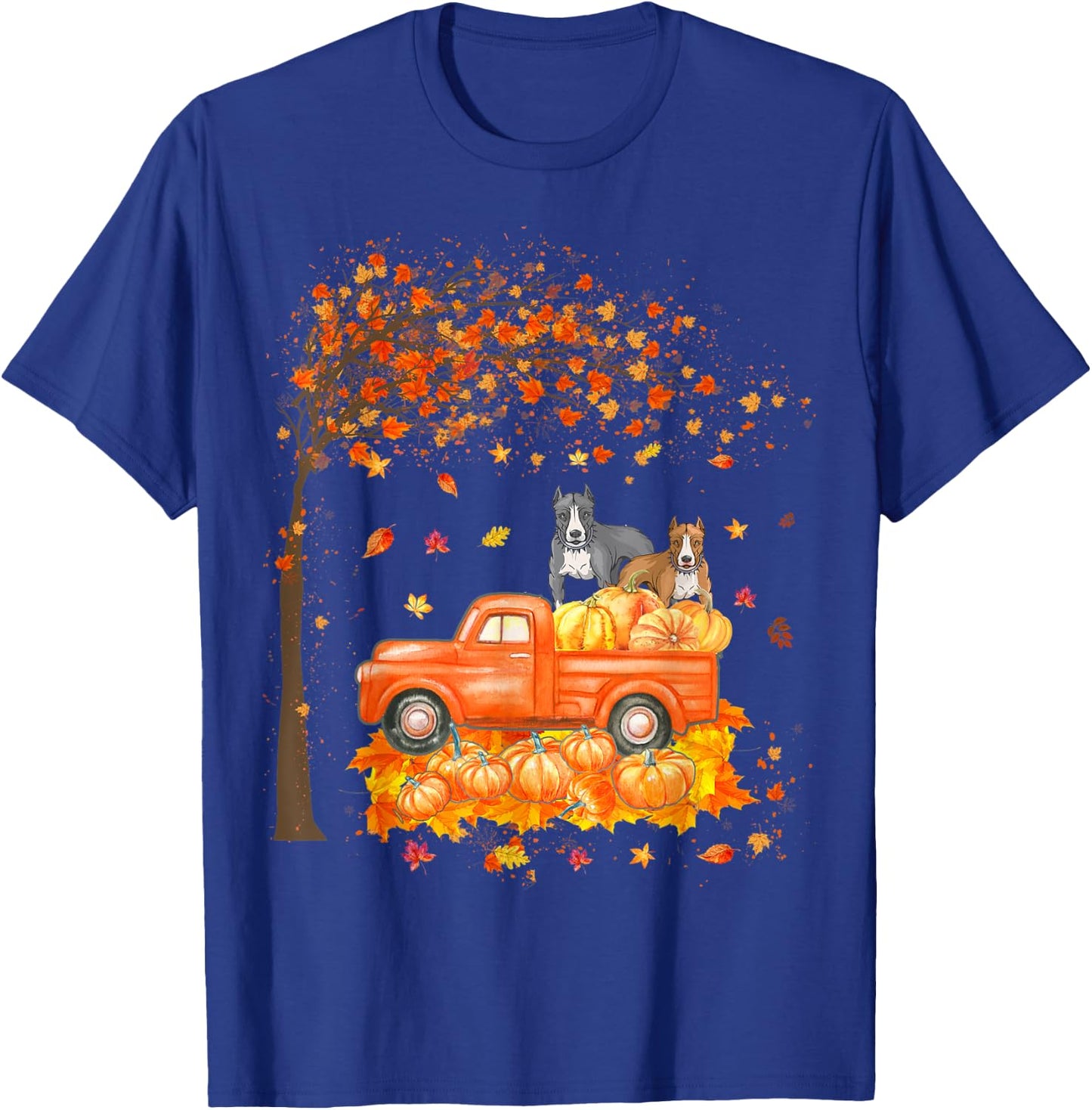 Pitbull Riding On Pumpkin Truck Thanksgiving Pitbull Gifts T-Shirt - T-Shirt | Royal