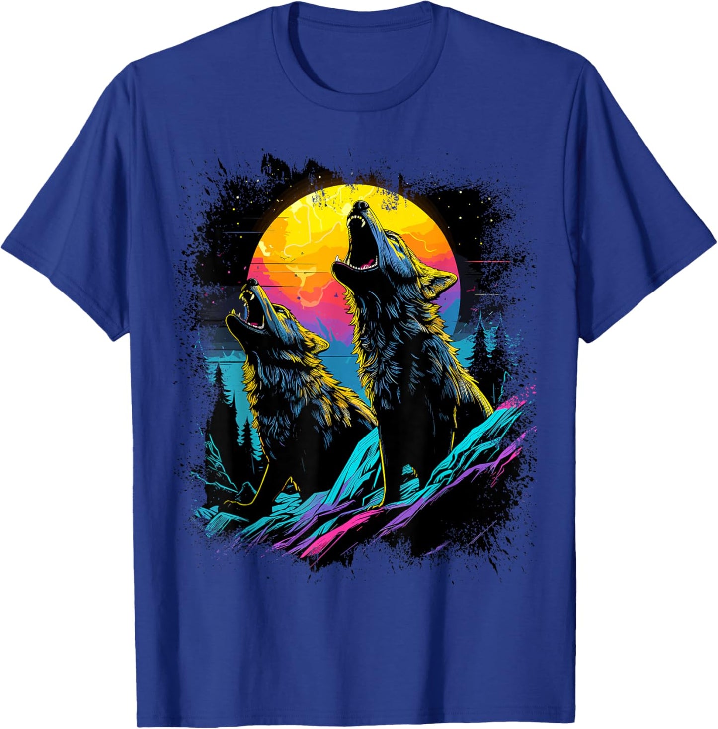 Wolves Moon Howling Wolf T-Shirt - T-Shirt | Royal