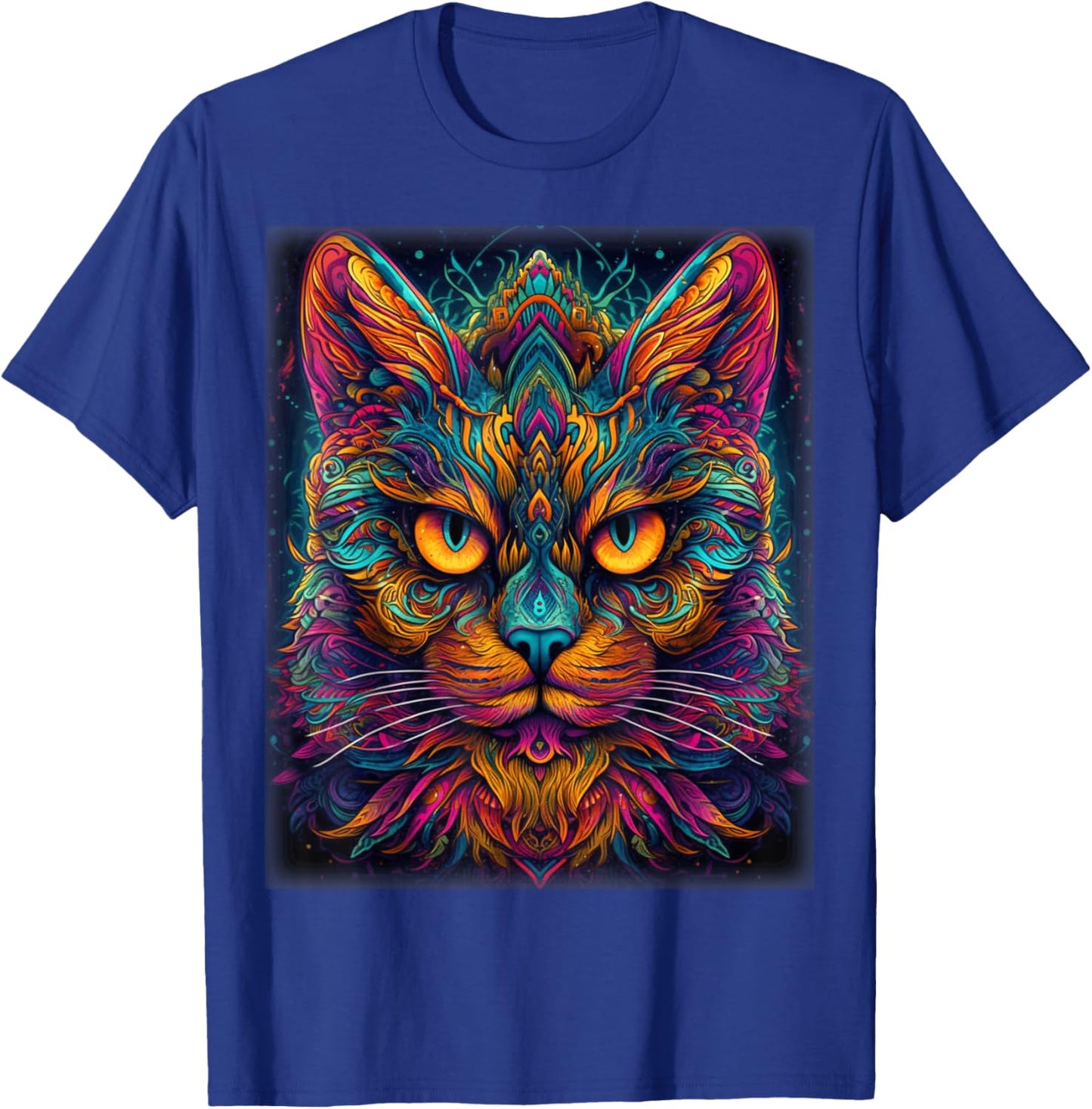Colorful Cat | Psychedelic Art Trippy Hippie Girls Men Women T-Shirt - T-Shirt | Royal