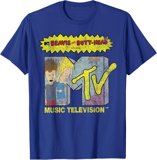 Beavis and Butt-Head Distressed MTV Logo Small T-Shirt - T-Shirt | Royal