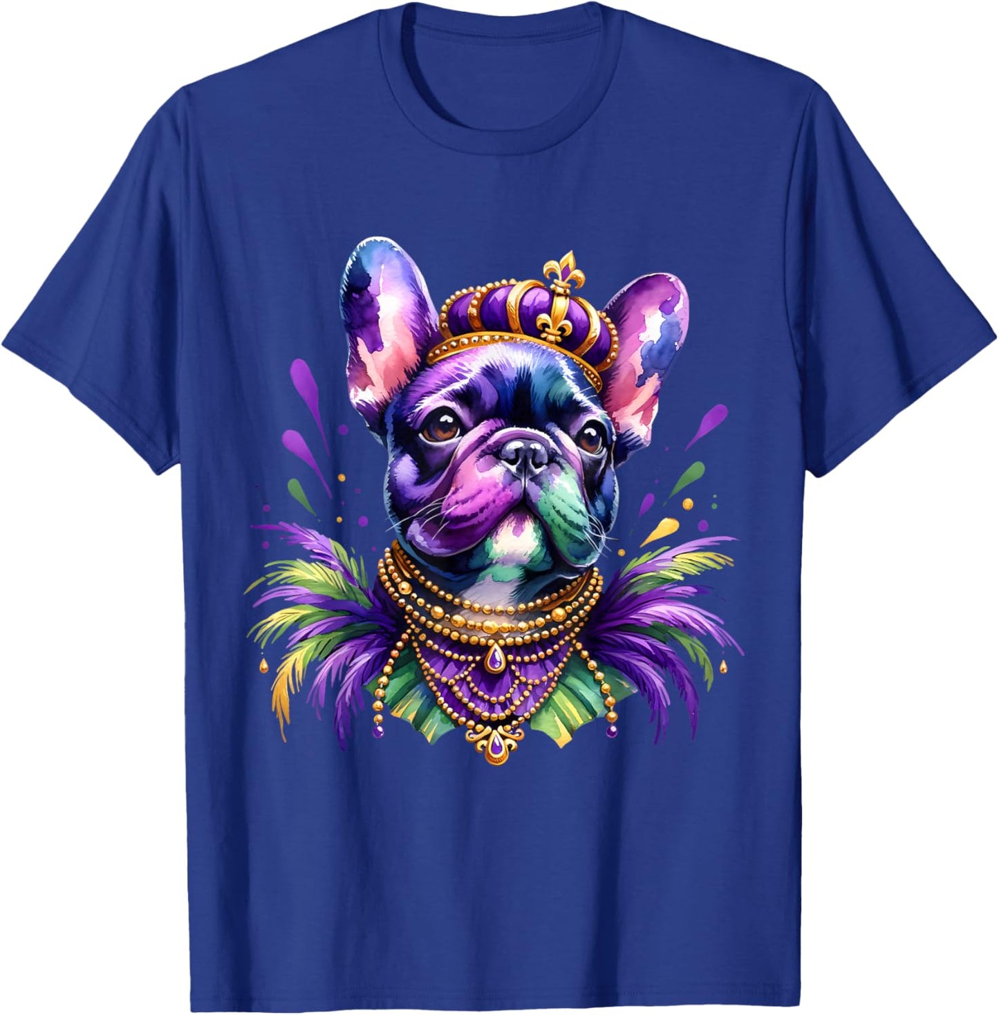 French Bulldog Owners with Mardi Gras Watercolor Dog Lovers Men Women Kids T-Shirt - T-Shirt | Royal
