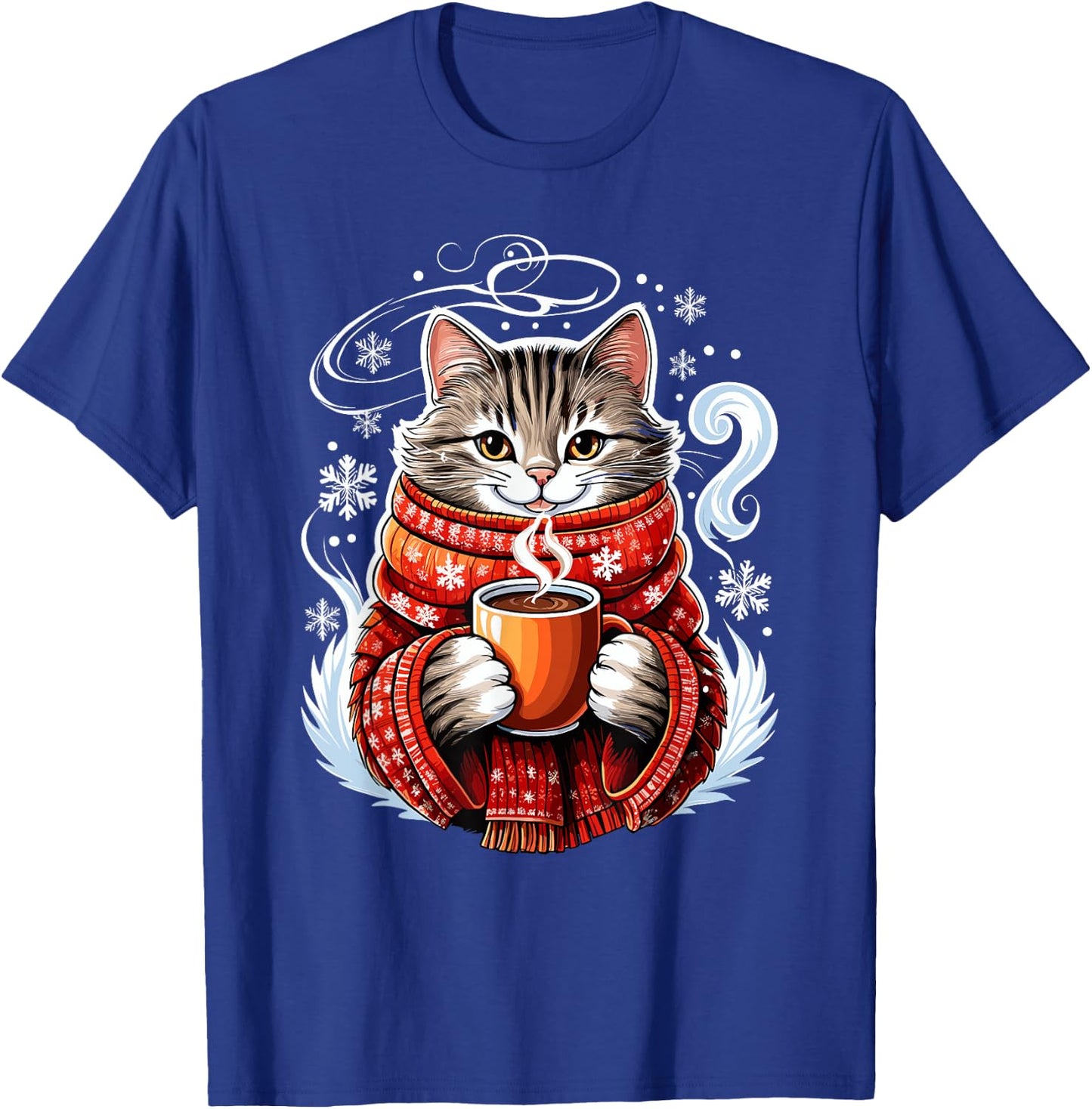Cozy Cat Fun Winter Design T-Shirt - T-Shirt | Royal