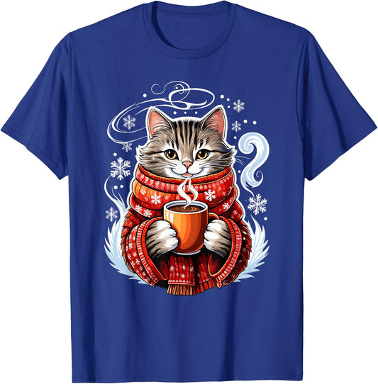 Cozy Cat Fun Winter Design T-Shirt - T-Shirt | Royal