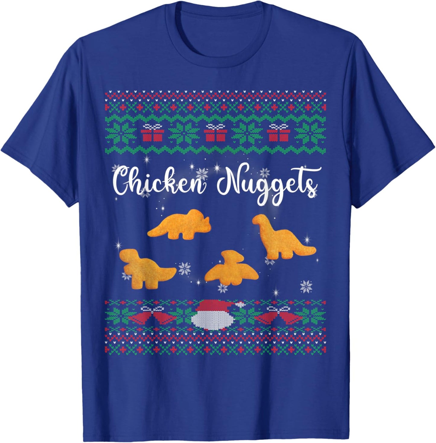 Dinos Chicken Nuggets Ugly Christmas Sweater Funny Realistic T-Shirt - T-Shirt | Royal