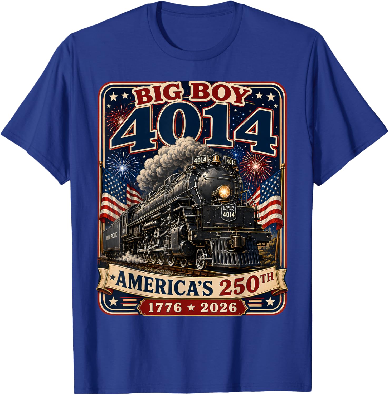 Big Boy 4014 Train 4th of July Retro US Flag Vintage Apparel T-Shirt - T-Shirt | Royal