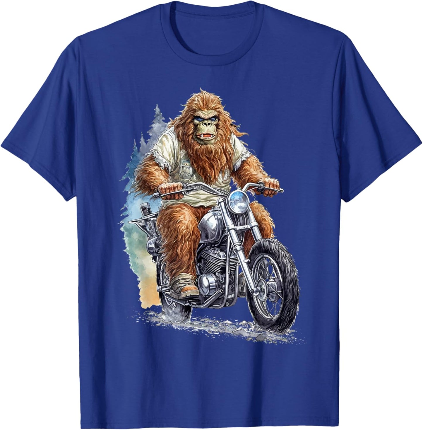 Bigfoot Riding Motorcycle Bike Funny Bigfoot Sasquatch Biker T-Shirt - T-Shirt | Royal