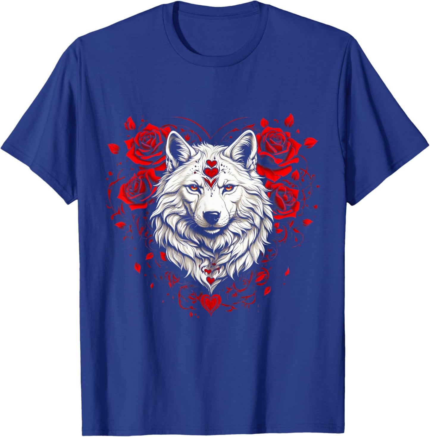 Floral Wolf Valentines Day Flowers Rose Vintage Loves Wolves T-Shirt - T-Shirt | Royal