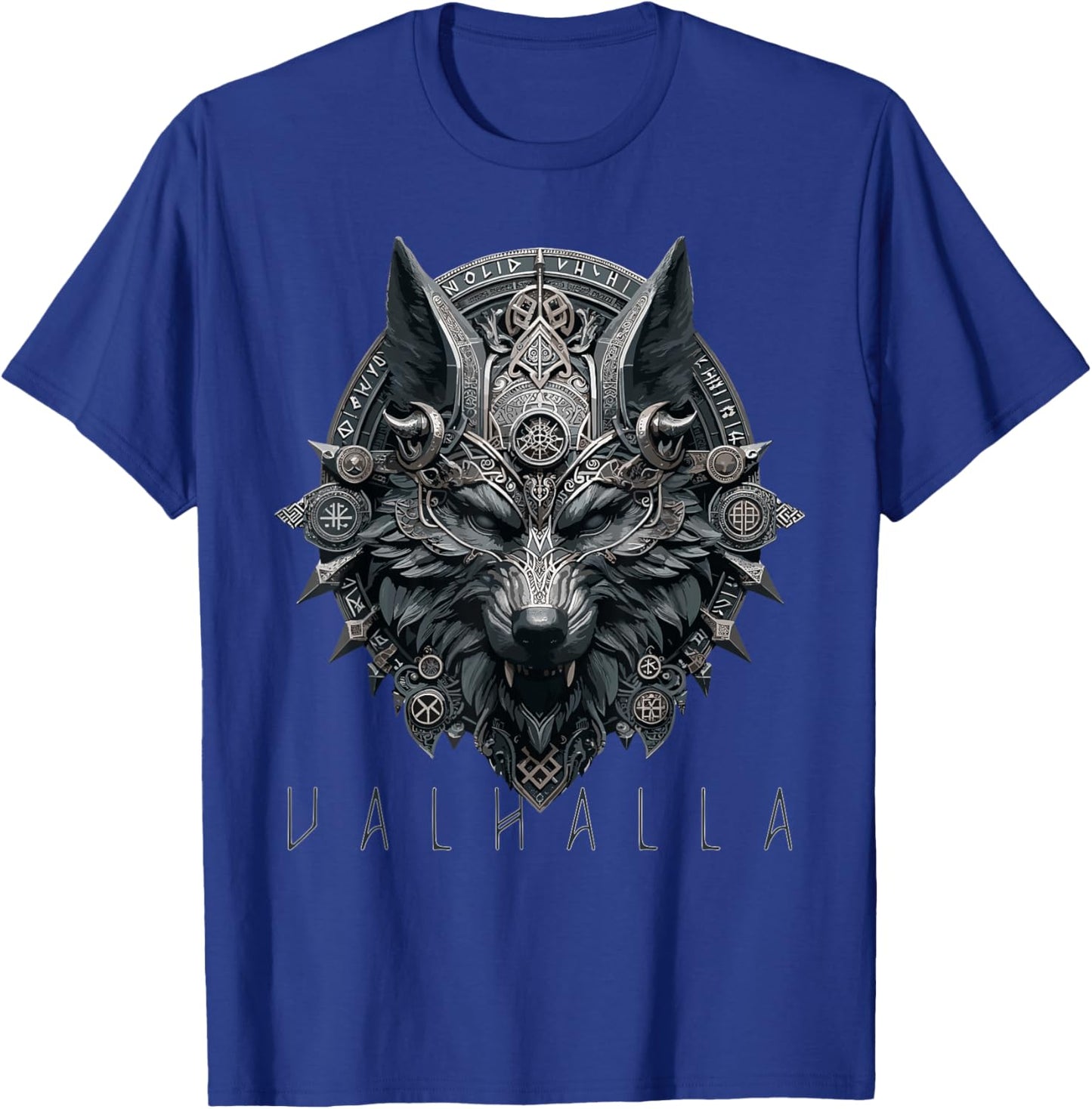 Valhalla Wolf Mask Odin Runes Norse Compass Viking Men Women T-Shirt - T-Shirt | Royal