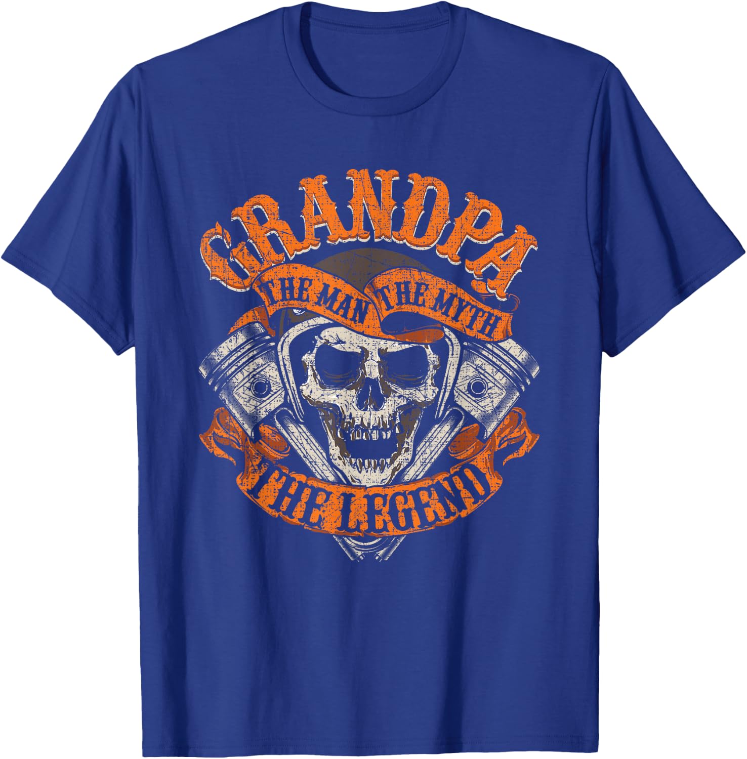 Biker Grandpa Man Myth Legend Fathers Day Grunge Motorcycle T-Shirt - T-Shirt | Royal
