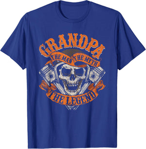 Biker Grandpa Man Myth Legend Fathers Day Grunge Motorcycle T-Shirt - T-Shirt | Royal