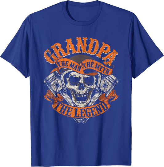Biker Grandpa Man Myth Legend Fathers Day Grunge Motorcycle T-Shirt - T-Shirt | Royal