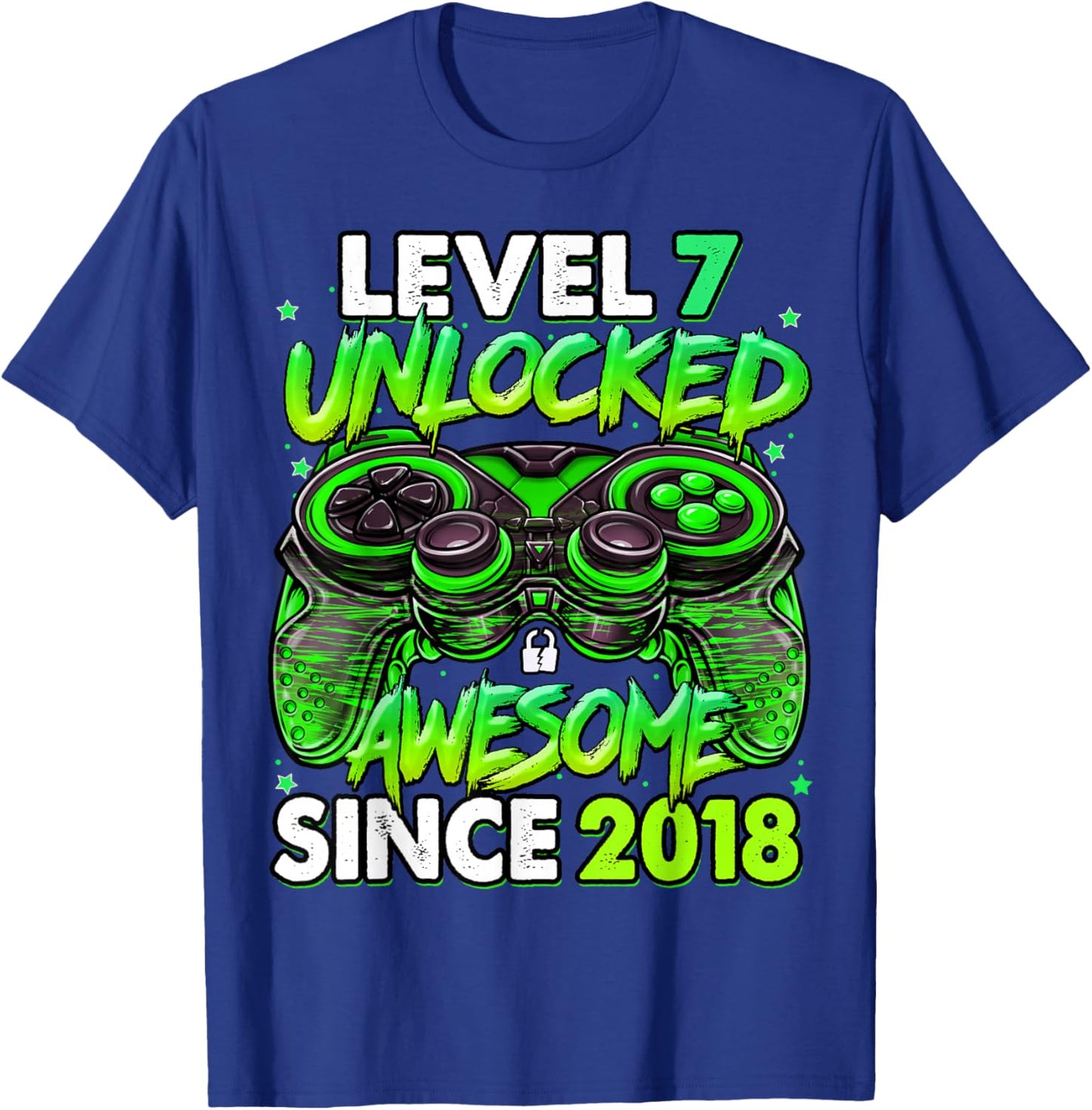 Level 7 Unlocked Awesome Since 2018 7th Birthday Gaming T-Shirt - T-Shirt | Royal