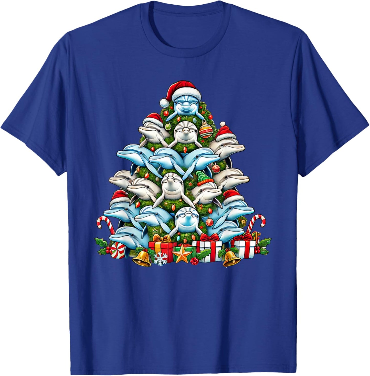 Dolphin Christmas Tree Funny Dolphin Xmas T-Shirt - T-Shirt | Royal