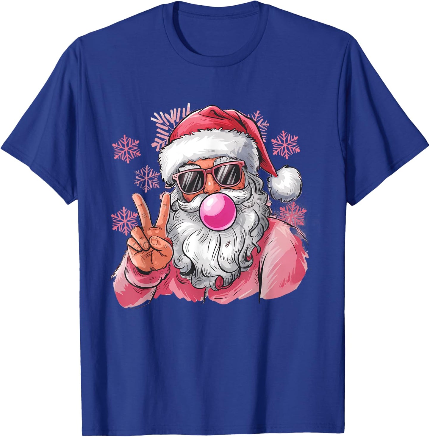 Retro Santa Christmas Blowing Bubble Pink Santa Xmas Funny T-Shirt - T-Shirt | Royal