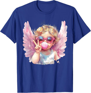 Cute Cupid Blowing Bubble Gum Sunglasses Valentine's Day T-Shirt - T-Shirt | Royal