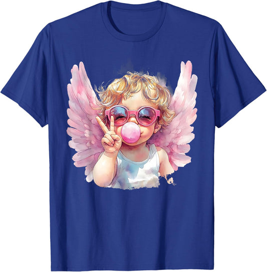 Cute Cupid Blowing Bubble Gum Sunglasses Valentine's Day T-Shirt - T-Shirt | Royal