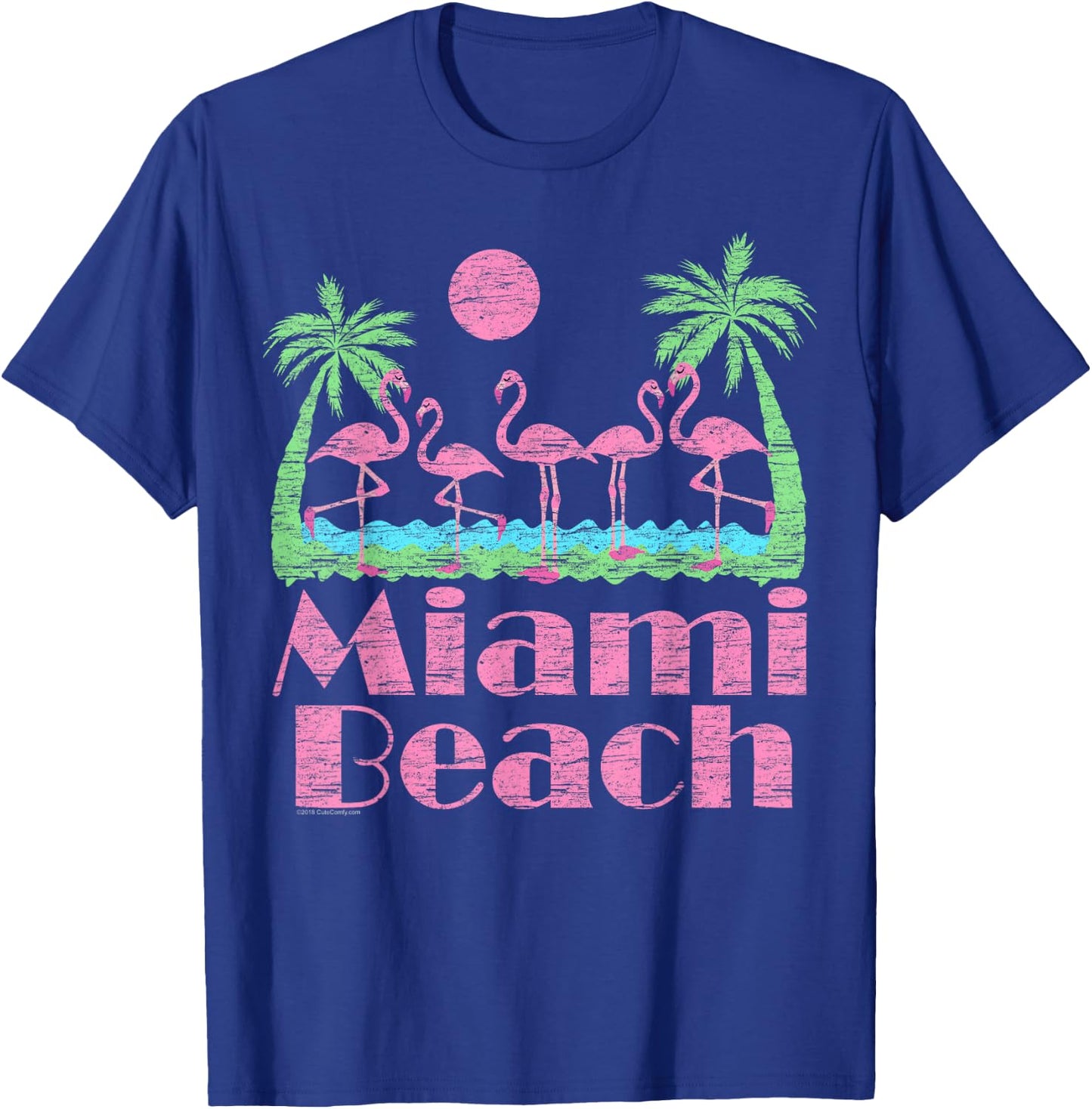 Miami Beach Pink Flamingo Florida Souvenir Men Women Kid 80s T-Shirt - T-Shirt | Royal