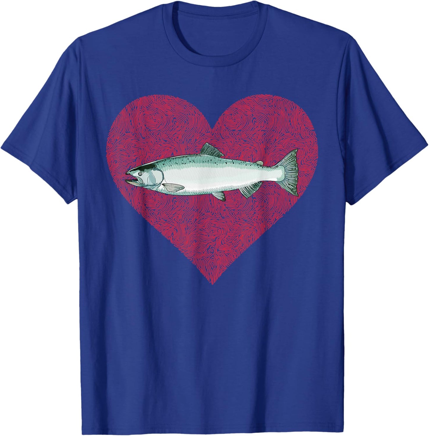 Chinook Salmon Valentines Day Fish Love Fingerprint T-Shirt - T-Shirt | Royal