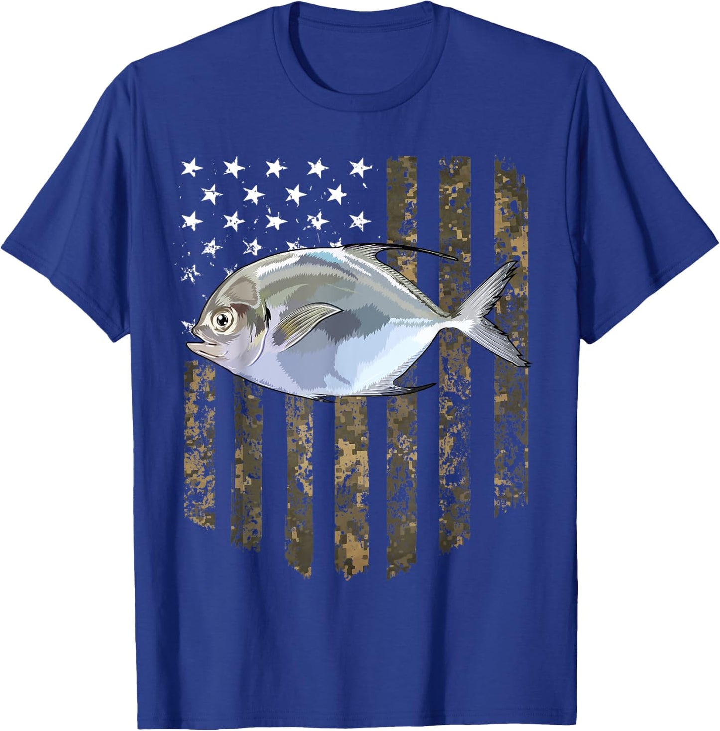 Camo American Flag Pompano Fishing 4th Of July Women Men T-Shirt - T-Shirt | Royal