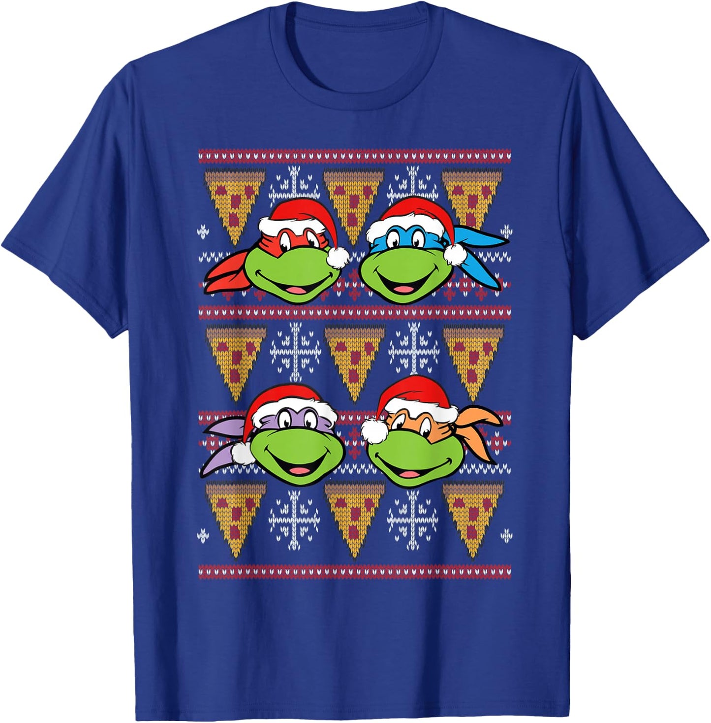 Xmas Ugly Sweater Design Tmnt Heads And Pizza T-Shirt - T-Shirt | Royal