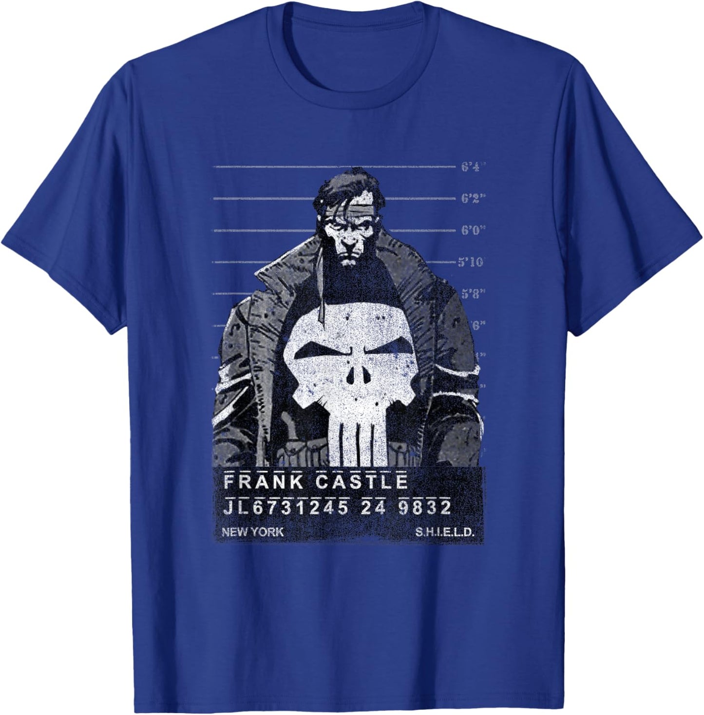 Marvel Punisher Frank Castle Shield Mugshot Poster Vintage T-Shirt - T-Shirt | Royal