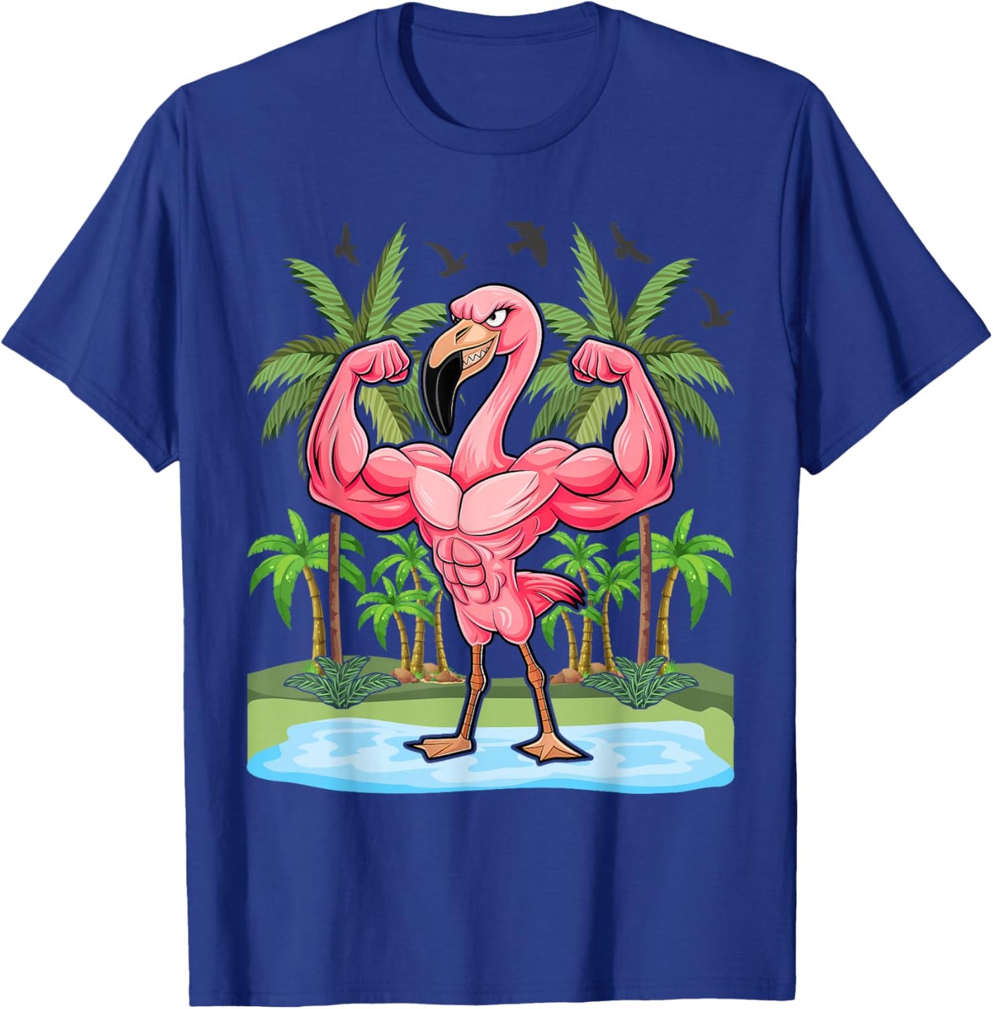 Funny Flamingo Weightlifting Bodybuilder Muscle Fitness T-Shirt - T-Shirt | Royal