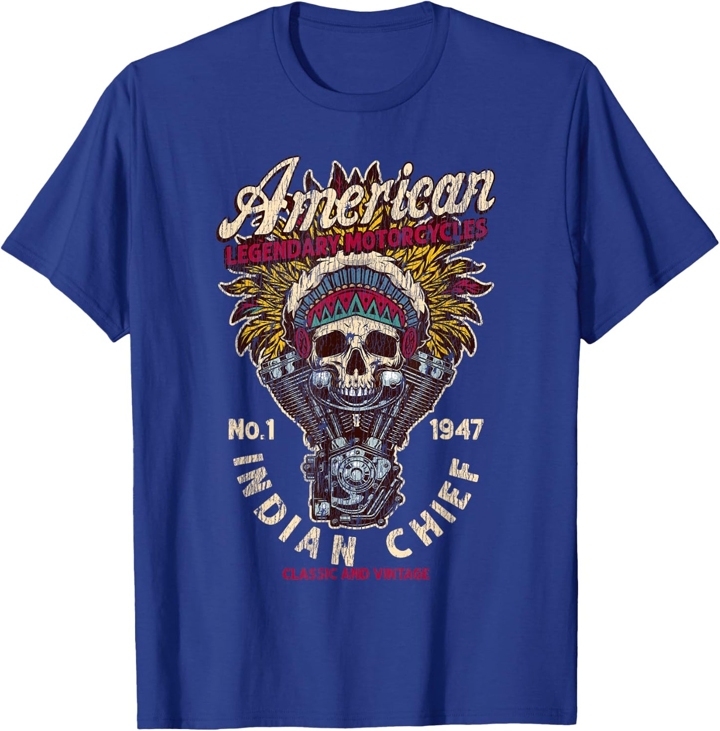 Retro Vintage American Motorcycle Indian native Bikers Gift T-Shirt - T-Shirt | Royal