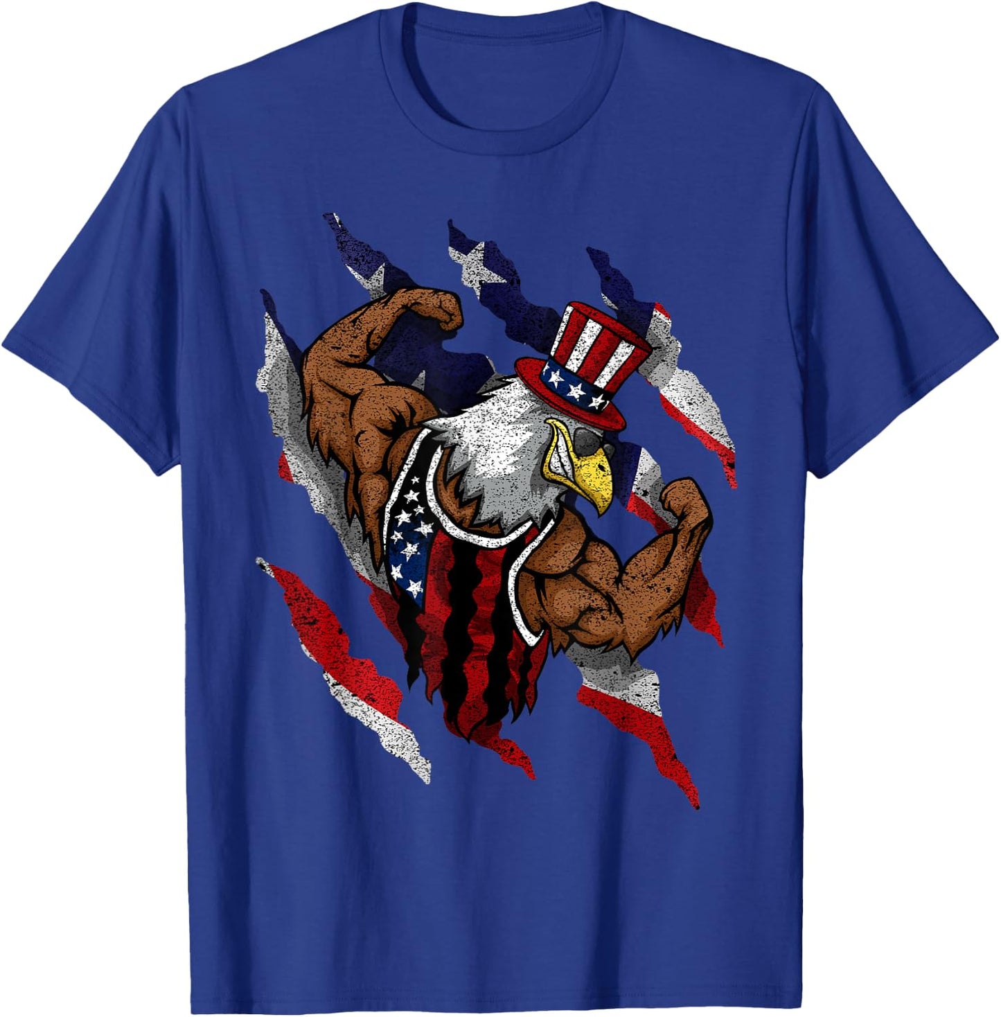 American Flag Muscular Bald Eagle Bike Flexing Uncle Sam Kids Men T-Shirt - T-Shirt | Royal
