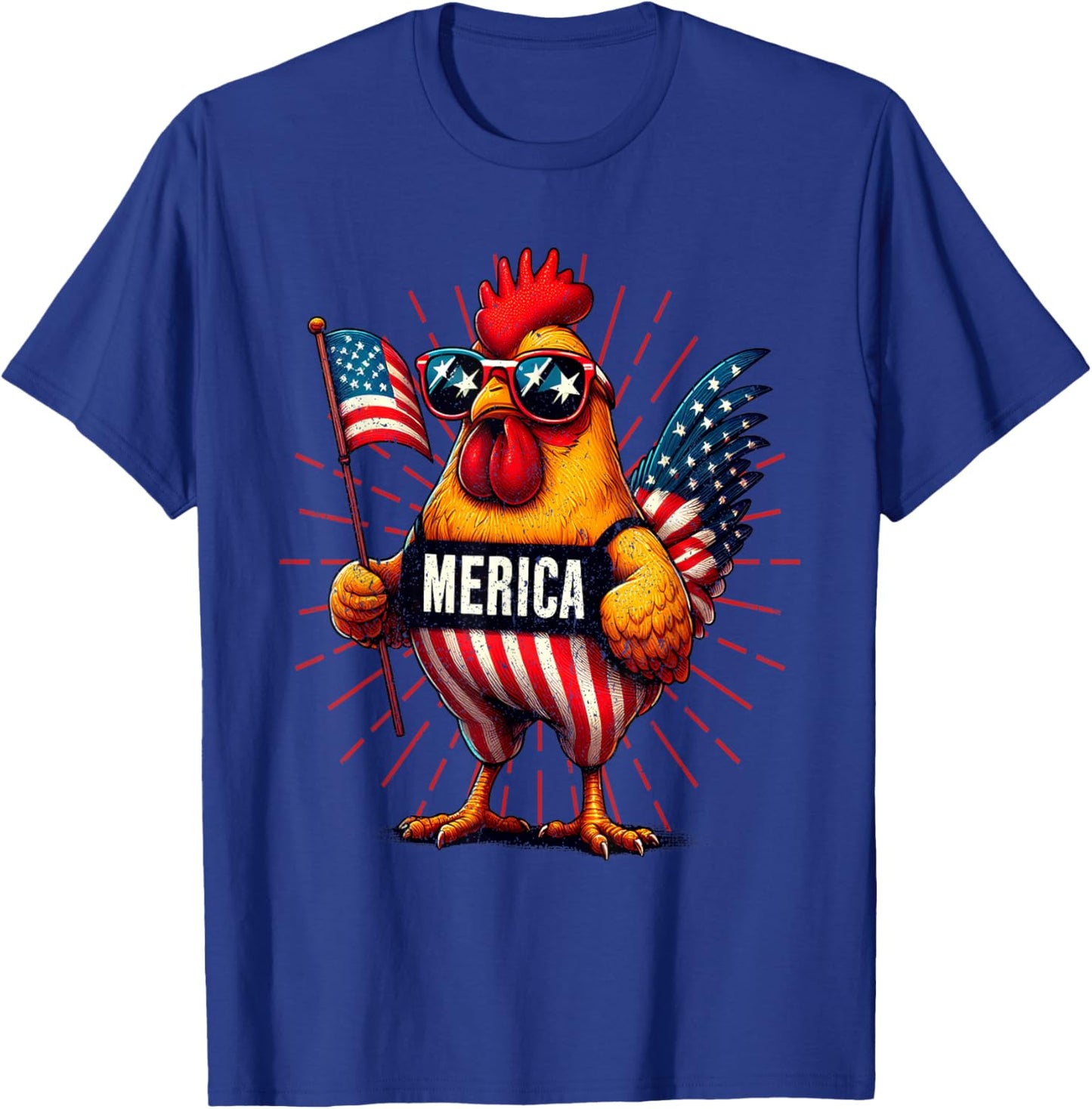 Merica Chicken Rooster 4th of July Patriotic American Flag T-Shirt - T-Shirt | Royal