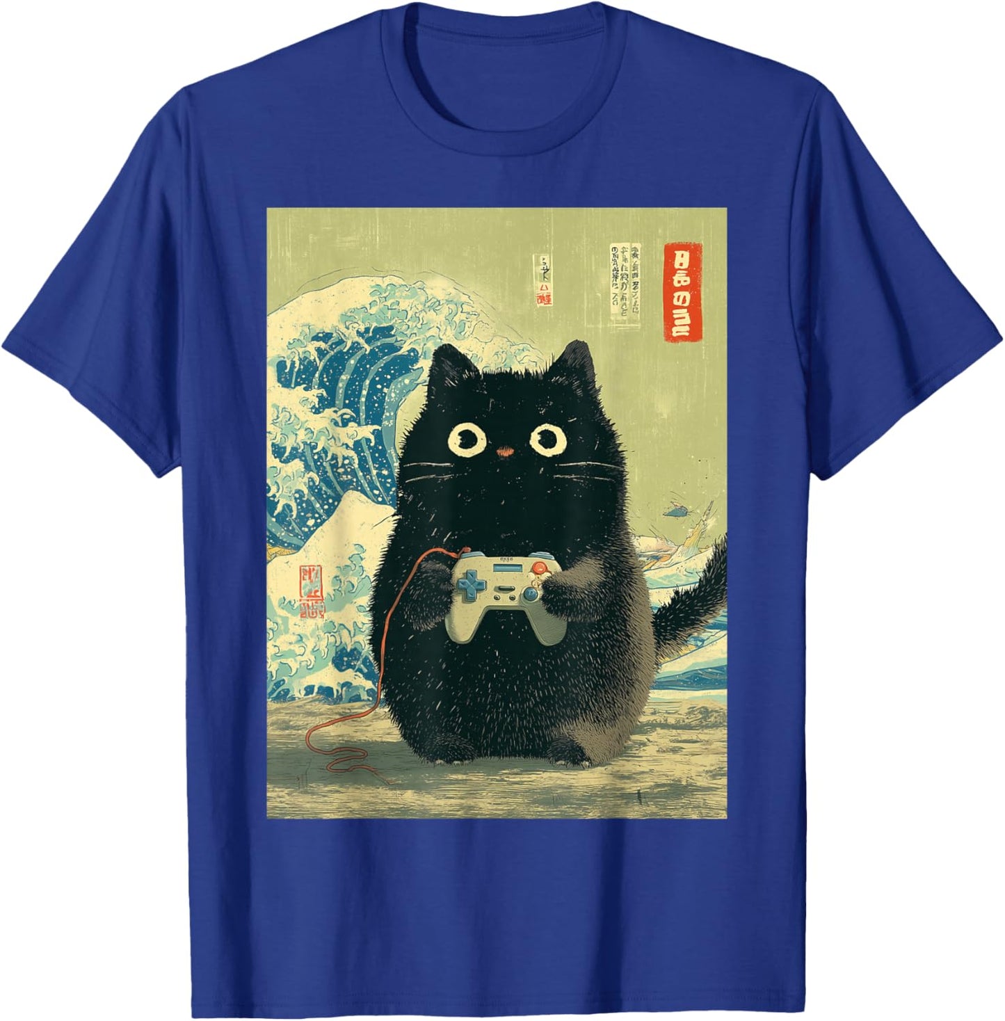 Japanische Schwarze Gamer Cat Videospiele Great Wave Cat Dad T-Shirt - T-Shirt | Royal