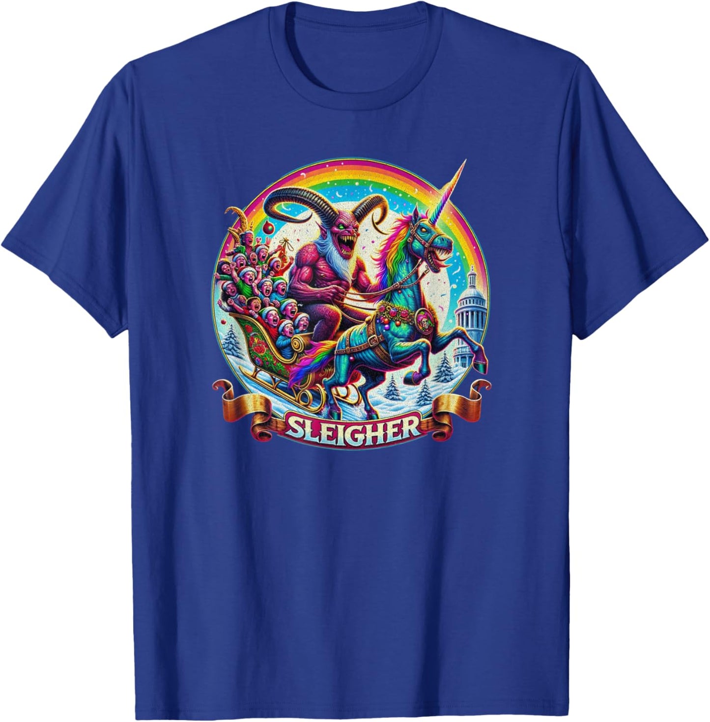 Sleigher Krampus Unicorn Demon Horror Christmas Gothic T-Shirt - T-Shirt | Royal