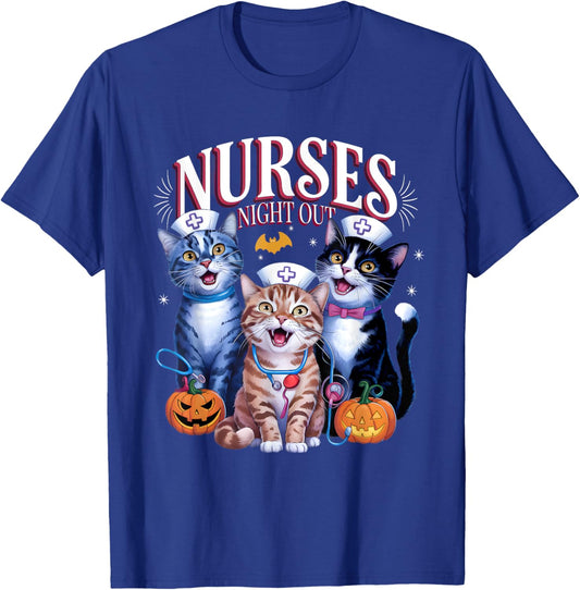 Nurses Night Out Halloween Cats Funny Nurse Costume T-Shirt - T-Shirt | Royal